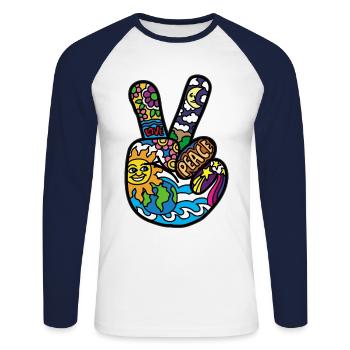 Signes de paix Peace et Paix Signes d’alliance - T-shirt baseball manches longues Homme - blanc/marine - Devant - Nik (191cm)