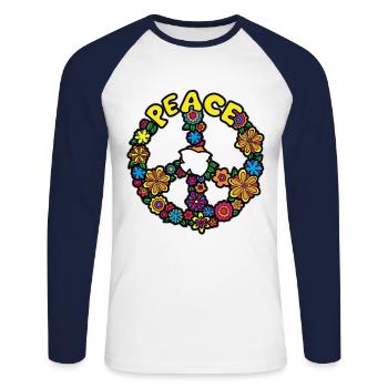 FLOWER POWER Paix - T-shirt baseball manches longues Homme - blanc/marine - Devant - Nik (191cm)
