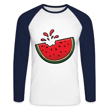 Cadeau d'amoureux des fruits melon melon d'eau - T-shirt baseball manches longues Homme - blanc/marine - Devant - Nik (191cm)