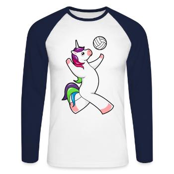 Volleyball Licorne Joueur de volleyball Volleyballer - T-shirt baseball manches longues Homme - blanc/marine - Devant - Nik (191cm)