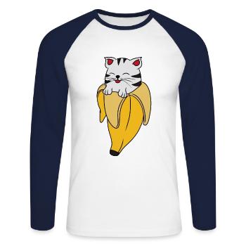 Katze Banane Bananya Kätzchen Haustier Geschenk - Unisex Baseballshirt langarm - Weiß/Navy - Vorne - Nik (191cm)