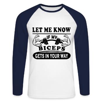 Cool gym Gym Idée cadeau - T-shirt baseball manches longues Homme - blanc/marine - Devant - Nik (191cm)