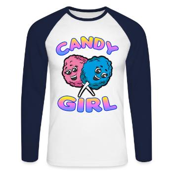 CANDY GIRL Zuckerwatte - Unisex Baseballshirt langarm - Weiß/Navy - Vorne - Nik (191cm)