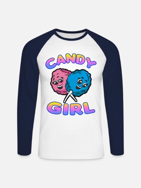 CANDY GIRL cotton candy - Unisex Long Sleeve Baseball T-Shirt - white/navy