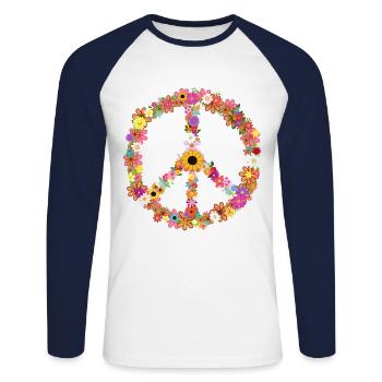 Peace symbol with floral hippie - Unisex Long Sleeve Baseball T-Shirt - white/navy - Front - Nik (191cm)