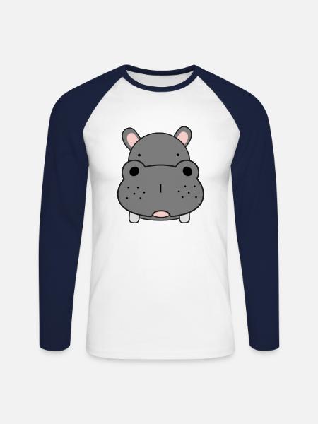Nilpferd - Unisex Baseballshirt langarm - Weiß/Navy