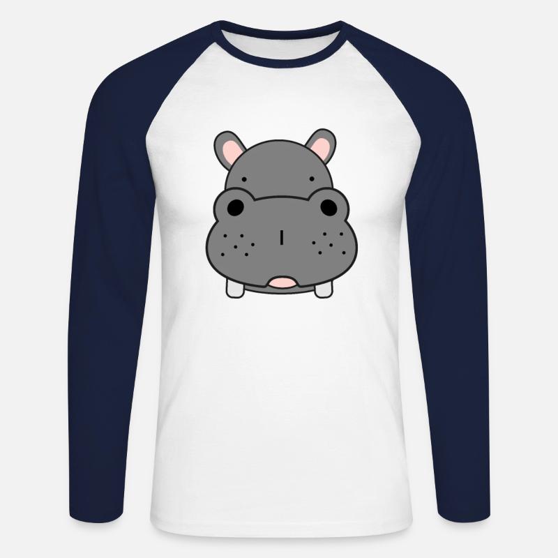 Nilpferd - Unisex Baseballshirt langarm - Weiß/Navy
