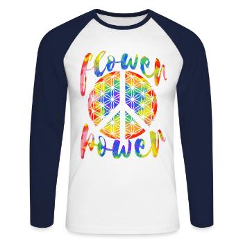 Flower Power Blume des Lebens Hippie Design - Unisex Baseballshirt langarm - Weiß/Navy - Vorne - Nik (191cm)