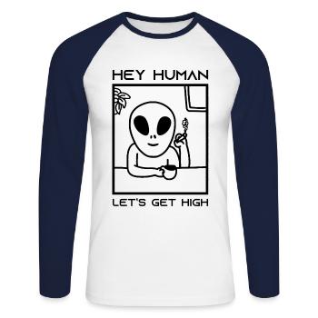 Kiffen Gras Kiffer Cannabis 420 Alien High - Unisex Baseballshirt langarm - Weiß/Navy - Vorne - Nik (191cm)