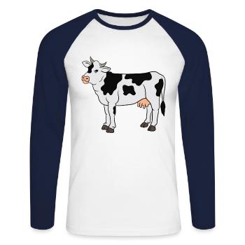 Vache Vaches Farmer Farm Farmer Farmer Gift - T-shirt baseball manches longues Homme - blanc/marine - Devant - Nik (191cm)