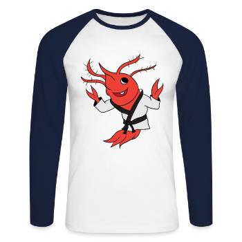 Shrimp Jitsu Arts martiaux mixtes - T-shirt baseball manches longues Homme - blanc/marine - Devant - Nik (191cm)