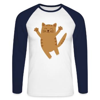 chat - T-shirt baseball manches longues Homme - blanc/marine - Devant - Nik (191cm)