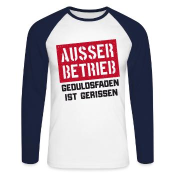 Lustige Sprüche lustiger Spruch Ausser Betrieb - Unisex Baseballshirt langarm - Weiß/Navy - Vorne - Nik (191cm)
