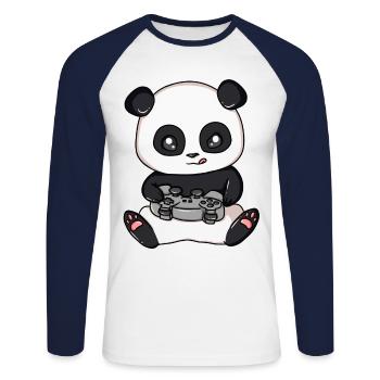 Panda Gamer Video Player Play Game Panda Bear - Unisex Long Sleeve Baseball T-Shirt - white/navy - Front - Nik (191cm)