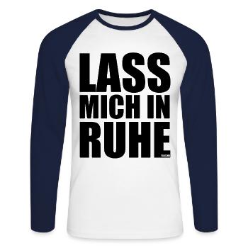 lass mich in Ruhe Spruch Geschenk - Unisex Baseballshirt langarm - Weiß/Navy - Vorne - Nik (191cm)