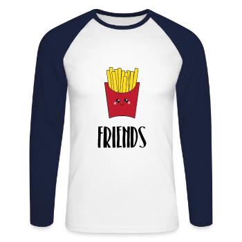 Frites Amis - T-shirt baseball manches longues Homme - blanc/marine - Devant - Nik (191cm)