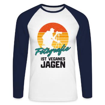 PHOTOGRAPHE - T-shirt baseball manches longues Homme - blanc/marine - Devant - Nik (191cm)