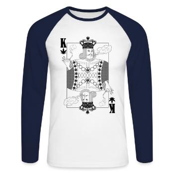 Carte de jeu cool chanvre cannabis chanvre roi - T-shirt baseball manches longues Homme - blanc/marine - Devant - Nik (191cm)