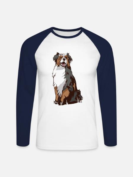 Australian Shepherd tea dog - Unisex Long Sleeve Baseball T-Shirt - white/navy