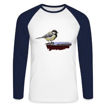 Mésanges mésanges de charbon - T-shirt baseball manches longues Homme - blanc/marine - Devant - Nik (191cm)