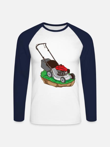 Rasen Mähen Rasenmäher Garten Gärtner Rasentraktor - Unisex Baseballshirt langarm - Weiß/Navy