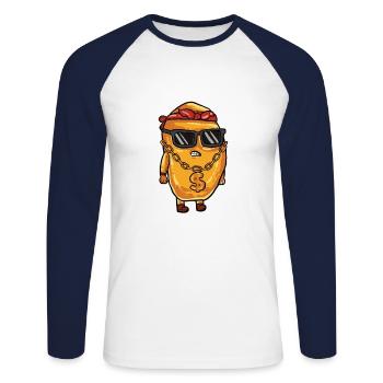 Chicken Nugget Nug Nuggs Fast Food Gangster Life - Unisex Baseballshirt langarm - Weiß/Navy - Vorne - Nik (191cm)