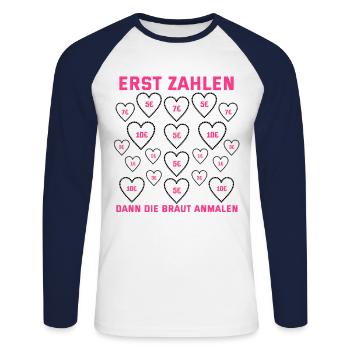 Braut ausschneiden - Junggesellinnenabschied - Unisex Baseballshirt langarm - Weiß/Navy - Vorne - Nik (191cm)