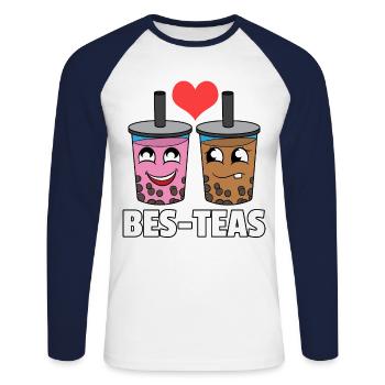 Bubble Tea Perle De Thé Au Lait Boba Thé Lait Cadeau - T-shirt baseball manches longues Homme - blanc/marine - Devant - Nik (191cm)