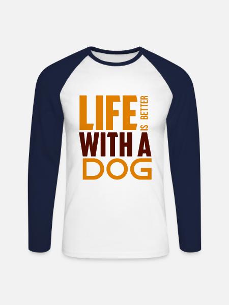 Leben mit Hund - Unisex Baseballshirt langarm - Weiß/Navy