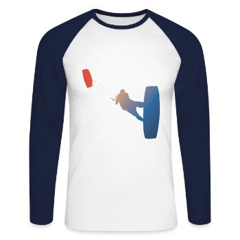 Kitesurfer Tshirts mit Farbverlauf und coolem Kite - Unisex Baseballshirt langarm - Weiß/Navy - Vorne - Nik (191cm)