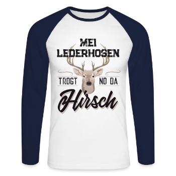 Lederhosen Hirsch - Unisex Baseballshirt langarm - Weiß/Navy - Vorne - Nik (191cm)