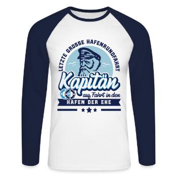Junggesellenabschied Team Kapitän - Unisex Baseballshirt langarm - Weiß/Navy - Vorne - Nik (191cm)