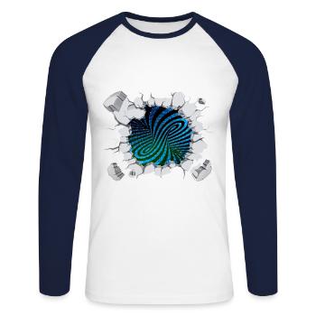 La matrice du flux de tourbillons s’est évasé - T-shirt baseball manches longues Homme - blanc/marine - Devant - Nik (191cm)