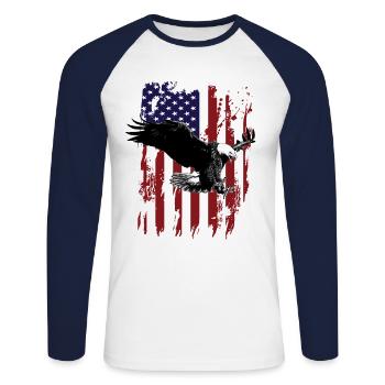 Eagle amerikanische Flagge - Unisex Baseballshirt langarm - Weiß/Navy - Vorne - Nik (191cm)