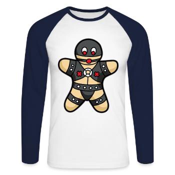versauter Lebkuchenmann BDSM sadomaso Sklave - Unisex Baseballshirt langarm - Weiß/Navy - Vorne - Nik (191cm)