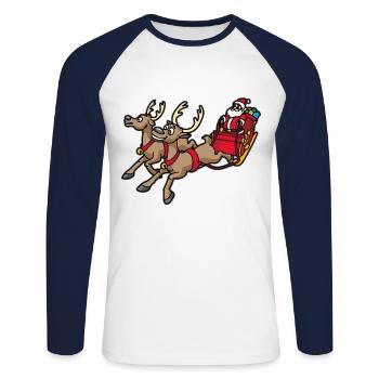 Weihnachtsmann mit Rentier und Schlitten - Unisex Baseballshirt langarm - Weiß/Navy - Vorne - Nik (191cm)