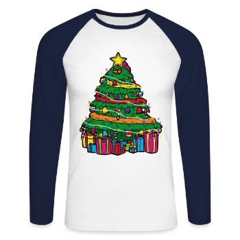 Ornate Christmas tree Christmas tree - Unisex Long Sleeve Baseball T-Shirt - white/navy - Front - Nik (191cm)