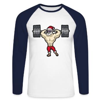 Père Noël Body BUILDER Haltérien - T-shirt baseball manches longues Homme - blanc/marine - Devant - Nik (191cm)