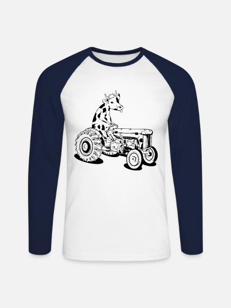 Cow driving a tractor - Unisex Long Sleeve Baseball T-Shirt - white/navy