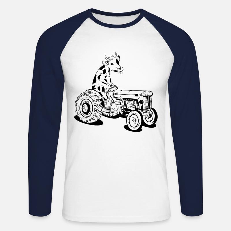 Cow driving a tractor - Unisex Baseballshirt langarm - Weiß/Navy