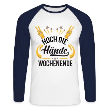 High hands. Weekend gift idea - Unisex Long Sleeve Baseball T-Shirt - white/navy - Front - Nik (191cm)
