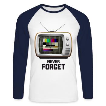 Testbild 80s 90s party - T-shirt baseball manches longues Homme - blanc/marine - Devant - Nik (191cm)