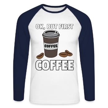 Café café buveur café fatigué cadeau du matin - T-shirt baseball manches longues Homme - blanc/marine - Devant - Nik (191cm)