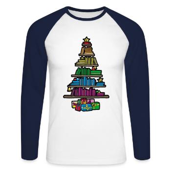 Christbaum Bücherregal Bücher Regal Lesen - Unisex Baseballshirt langarm - Weiß/Navy - Vorne - Nik (191cm)