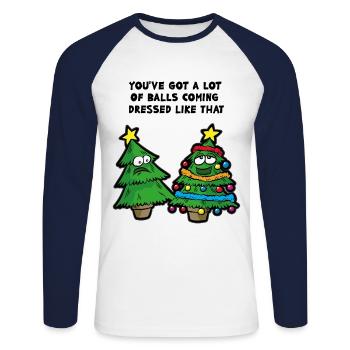 Christmas humor funny Christmas tree saying - Unisex Long Sleeve Baseball T-Shirt - white/navy - Front - Nik (191cm)