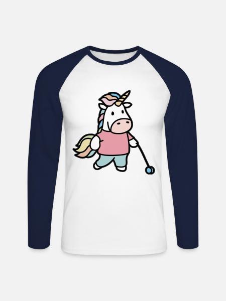Einhorn mit Jojo - Unisex Baseballshirt langarm - Weiß/Navy