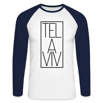 Tel Aviv Israel Bauhaus-Stil Reisende Nachtleben - Unisex Baseballshirt langarm - Weiß/Navy - Vorne - Nik (191cm)