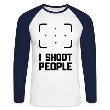 PHOTOGRAPHE - T-shirt baseball manches longues Homme - blanc/marine - Devant - Nik (191cm)