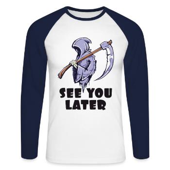 Halloween drôle - T-shirt baseball manches longues Homme - blanc/marine - Devant - Nik (191cm)