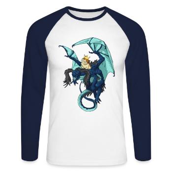 Big dragon with king cat - Unisex Long Sleeve Baseball T-Shirt - white/navy - Front - Nik (191cm)